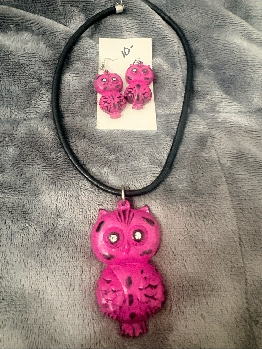 Pink Owl Pendant Necklace and Earring Set